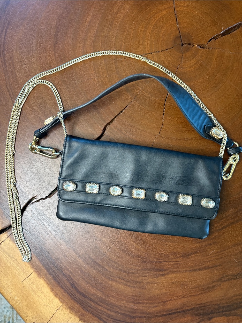 Steve Madden Amulet Shoulder Bag Black Crystal Studded Baguette Purse Y2K